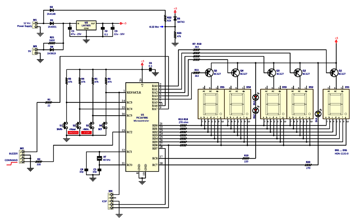 Schematic diagram of digital Alarm Clock