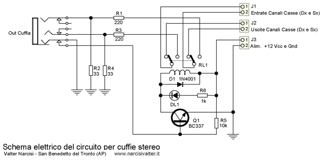 Schema elettrico circuito cuffie