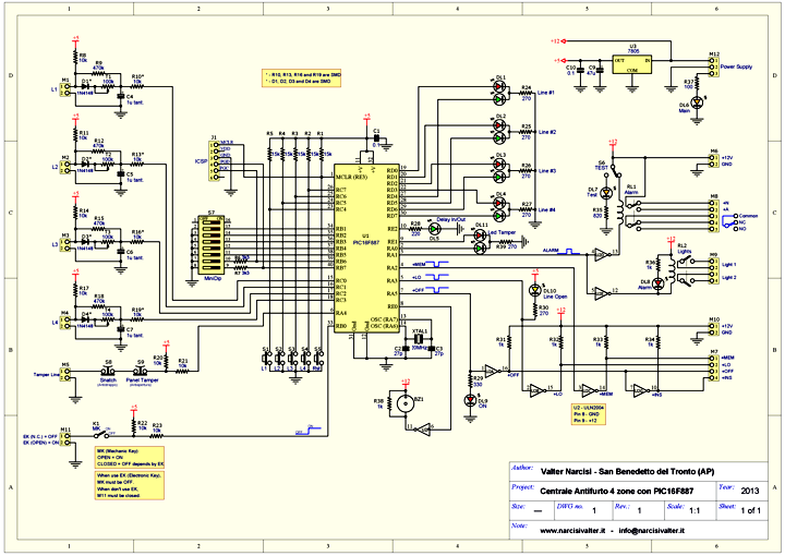 PIC-4 Burglar Alarm Control Panel Schematic Diagram