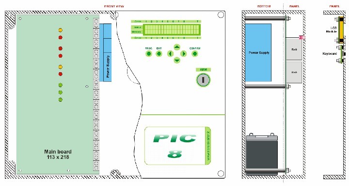 8-zone Burglar Alarm Control Panel with Tamper 24H