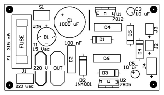 Disposizione componenti (Board Layout) sez. Alimentatore