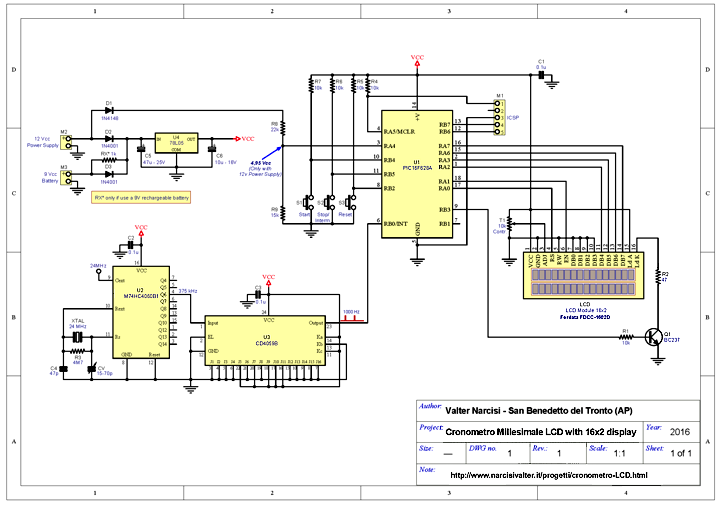 Schema Elettrico Cronometro LCD 16x2
