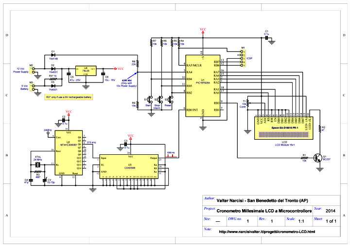 Schematic diagram of 1/1000 LCD Stopwatch