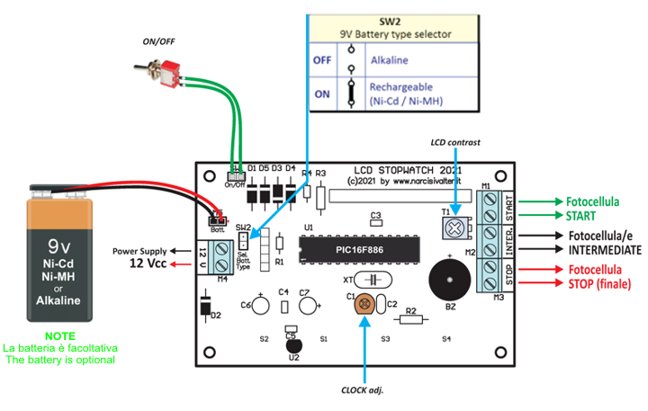 1/1000 LCD2021 Stopwatch - Wiring