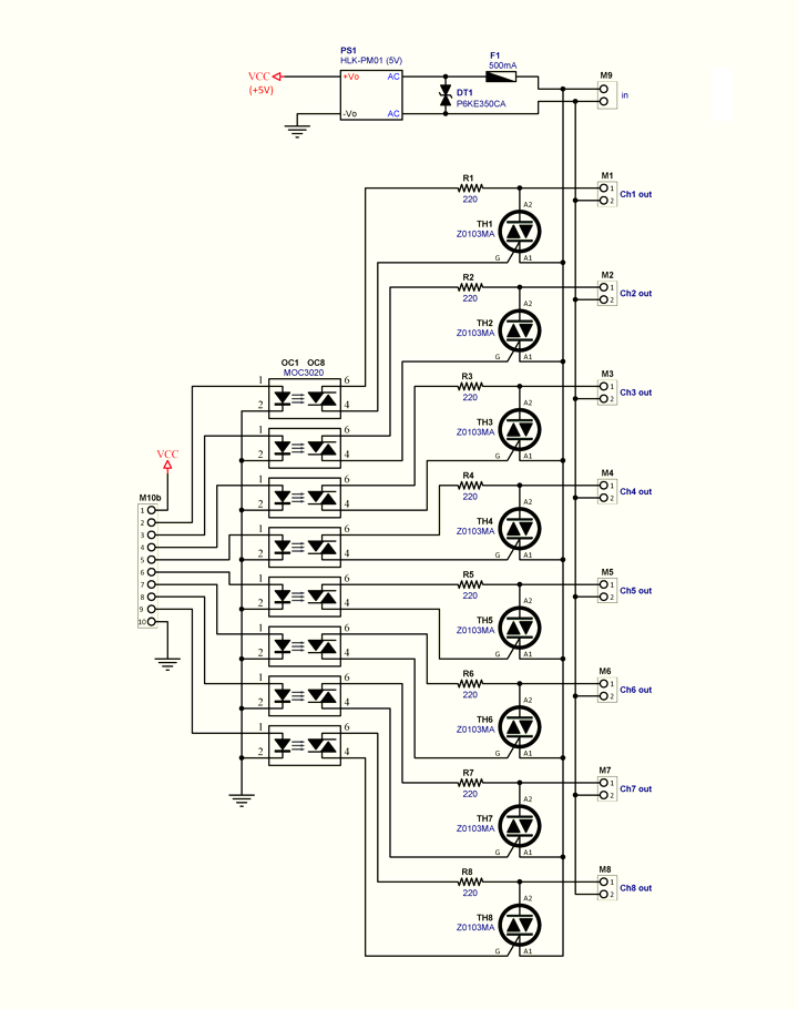 Schema elettrico della sezione TRIAC