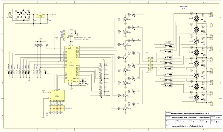 Schema elettrico completo del Lampeggiatore con PICmicro