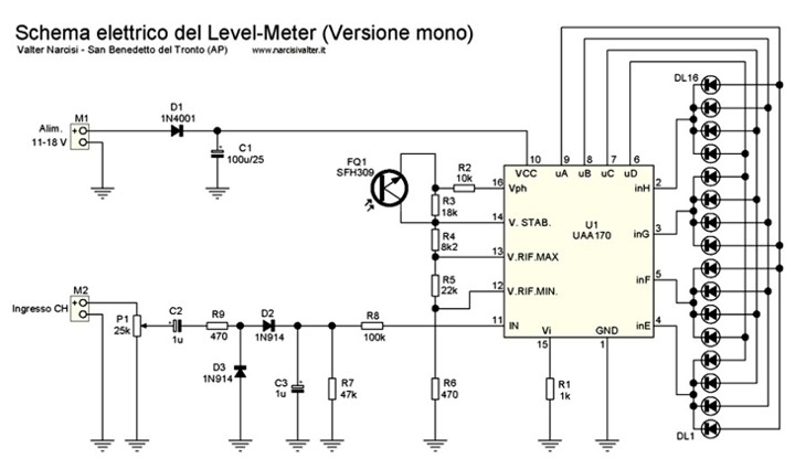 Schema elettrico Level-Meter 16 LEDs