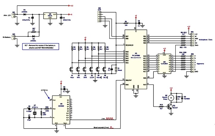 Large Digital Clock Main Schematic Diagram