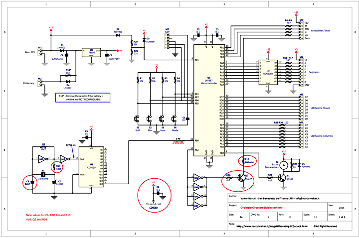 Schematic diagram of Rotating LED watch