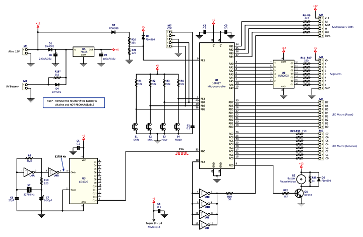 Schematic diagram of Rotating LED watch