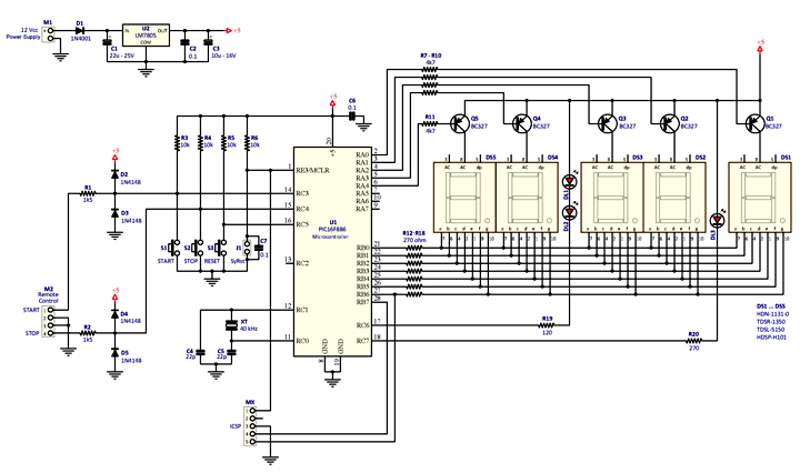 Schematic diagram of 1/10 Second Stopwatch