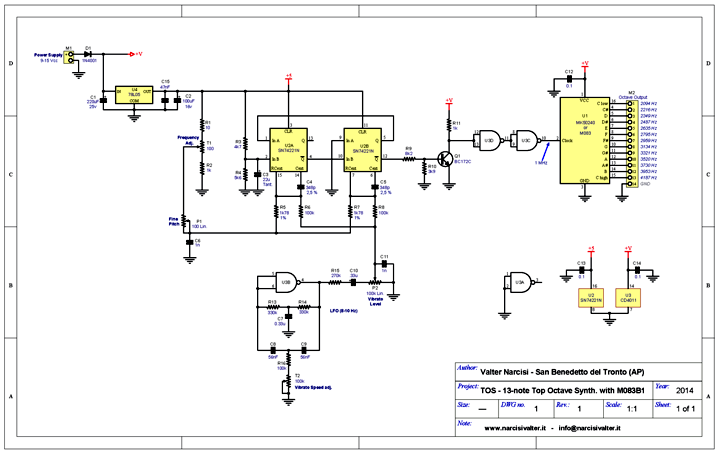 13-note Top Octave Synthesizer with M083/MK50240/M082/MK50241/S50244 - Schematic Diagram