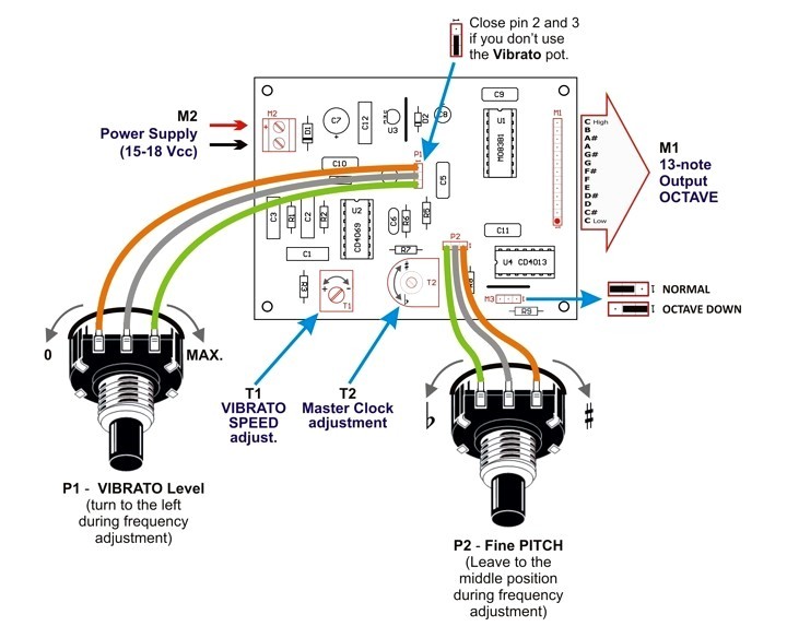 13-note Top Octave Synthesizer with M083B1 / MK50240 - Wiring Diagram