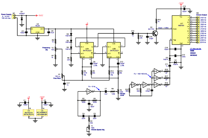 Top Octave Synthesizer with M087B1- Schematic Diagram