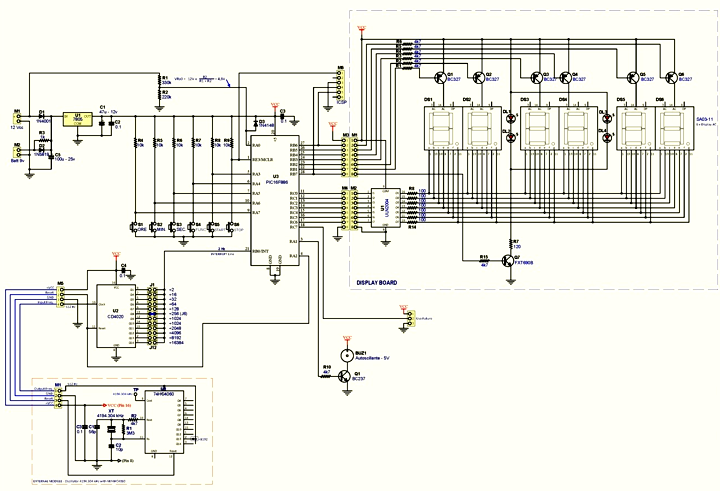 Schema elettrico completo del Timer con PIC-micro